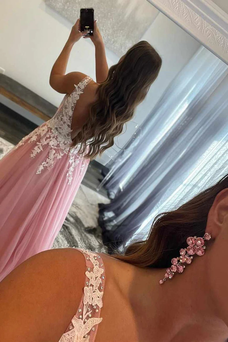 Vestido de fiesta de encaje bordado con espalda descubierta y corte A